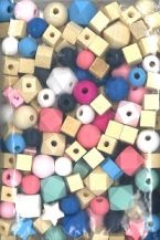 BEADS WOODEN ASSORTED SHAPES 140GRAM