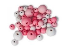 WOODEN BEADS - PINK AND WHITE ASSORTED SIZE PACK 180